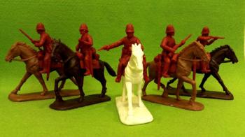 British Cavalry in Plain Sun-Helmets--five unpainted plastic model mounted figures #0