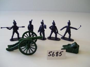 American Artillery French 6 Pounder and Land Mortar, Battle of New Orleans--includes 5 man crew in Dark Blue #0