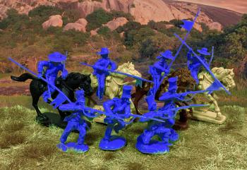 Alamo Mexican Cavalry and Infantry set (#3) -12 Figures, 4 Horses (Dark Blue) #0