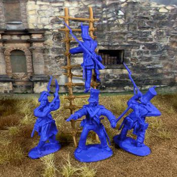 Alamo Mexican Regulars Set #2--12 figures in 4 poses with Swivel and swappable Heads & Hands and two ladders--Dark Blue. #0