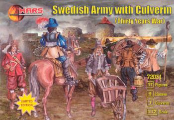 1/72 Thirty Years War Swedish Army with Culverin (Large Siege Gun)--19 figures in 12 poses, 9 horses, and 1 gun #0