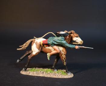 Image of Sioux Warrior with leaning flat on horse firing forward with carbine, The Battle Where the Girl Saved Her Brother, 17th June 1876, The Black Hill Wars, 1876-1877, Thunder on the Plains--single mounted figure