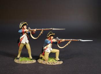 Image of The Delaware Company (standing firing, kneeling firing), American Continental Line Infantry, The Battle of Cowpens, January 17, 1781, The American War of Independence, 1775–1783--two figures