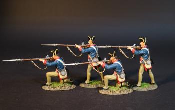 Image of Four Infantrymen, The Delaware Company (2 standing firing, 2 kneeling firing), American Continental Line Infantry, The Battle of Cowpens, January 17, 1781, The American War of Independence, 1775–1783--four figures