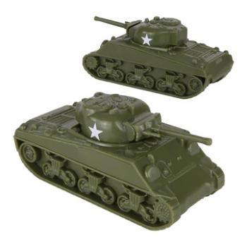 Image of BMC CTS WWII Sherman M4 Tanks--OD Green 2 piece 1:38 scale Plastic Army Men Vehicles