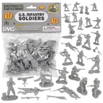 Image of BMC CTS WWII U.S. Infantry Plastic Army Men--33pc Gray 1:32 scale Soldier Figures