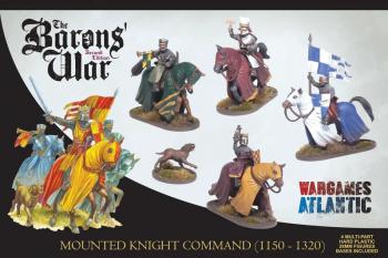 28mm Mounted Knight Command (1150-1320), Age of Chivalry--4 multi-pose unpainted plastic mounted figures and dog figure