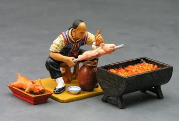Man Cooking Suckling Pig--single seated figure, pig, and grill #0