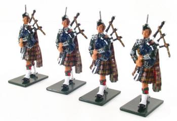 The Pipes and Drums of 1st Bn. Queens Own Cameron Highlanders (79th) Piper Add-On Set--four piper figures--RETIRED--LAST ONE!! #0