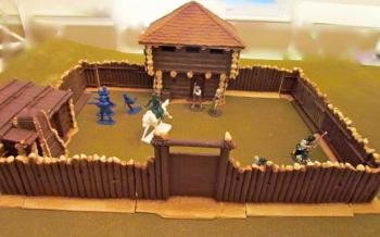 Image of Complete Stockade Fort--14pcs, Includes Blockhouse,Cabin, 7 walls, Gate, 4 corners
