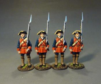 Image of Four Line Infantry at Attention, Set #2, The New Jersey Provincial Regiment, The Raid on St. Francis, 1759--four figures--RETIRED--LAST ONE!!