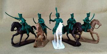 Napoleonic French Chasseurs (Mounted) with Officer--five mounted 54mm figures #0