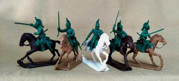 Napoleonic French Dragoons with Officer--five mounted unpainted plastic figures #0