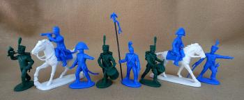 Napoleonic French Line Command (incl. Flags and Drums, etc.)--eight plastic figures and two horse figures #0