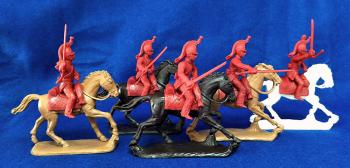 Napoleonic British Mounted Dragoons--five mounted unpainted plastic figures (red) #0