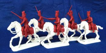 Napoleonic British Mounted Scots Greys--five mounted unpainted plastic figures (red) #0