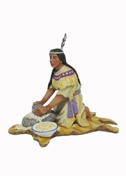Indian Woman mashing corn with stone--single figure #9