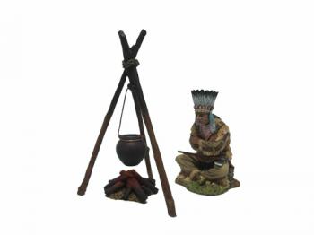 Boiling Water--single Unhappy Sioux Elder figure with hanging pot and burning fire (3 pieces) #2