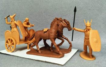 War Chariot (Ancient Briton)--chariot model, 2 horse models, and 3 model soldiers #0