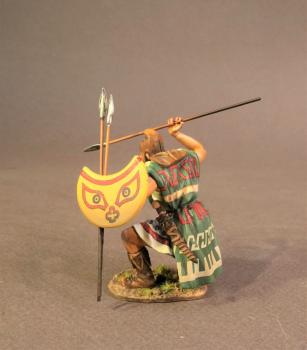 Crouching Thracian Peltist (yellow shield w/red & green cat face outline), 4th Century BCE, Armies and Enemies of Ancient Greece and Macedonia--single figure--RETIRED--LAST TWO!! #0