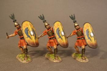 Hastati (leaning back, sword pointing forward at mid-torso height, yellow shield), The Roman Army of the Mid Republic, Armies and Enemies of Ancient Rome--three figures #0
