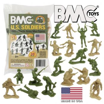 WWII U.S. Soldiers, Green vs. Tan--38 pieces BMC Marx Plastic Army Men #0