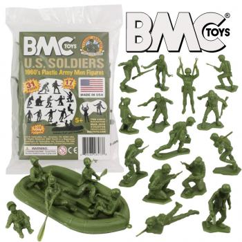 WWII U.S. Soldiers, OD Green 31 pieces BMC Marx Plastic Army Men BMC Toys #0