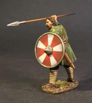 Saxon Fyrdman #21a (spear held overhad for thrusting, green tunic, red & white shield), Anglo Saxon/Danes, The Age of Arthur--single figure--RETIRED--LAST THREE!! #5