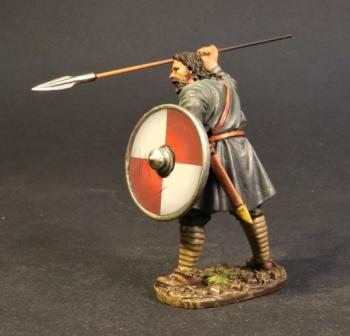 Saxon Fyrdman #21b (spear held overhad for thrusting, gray tunic, red & white shield), Anglo Saxon/Danes, The Age of Arthur--single figure--RETIRED--LAST ONE!! #0