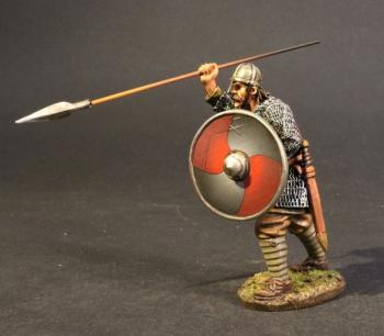 Armored Saxon Fyrdman #22a (spear held overhad for thrusting, gray & red shield), Anglo Saxon/Danes, The Age of Arthur--single figure--RETIRED--LAST ONE!! #5