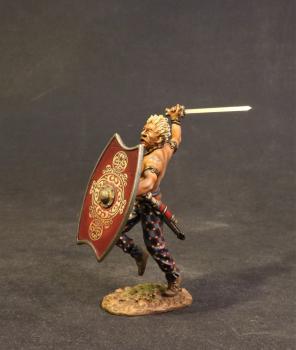 Iceni Warrior Charging (oblong red shield with elaborate gold design), Armies and Enemies of Ancient Rome--single figure #0