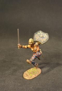 Iceni Warrior Charging (kicking forward, blue shield with gold spiral designs), Armies and Enemies of Ancient Rome--single figure #0