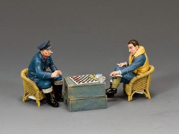Playing Drafts/Checkers--two seated RAF pilot figures and Board Game #0