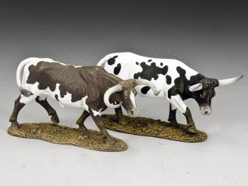 Texas Longhorns (Set #2)--two cattle figures (mixed black and white & brown and white mix) #3