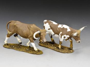 Texas Longhorns (Set #4)--two cattle figures (mostly brown & brown and white) #6