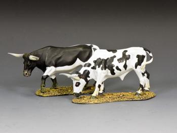 Texas Longhorns (Set #6)--two cattle figures (mostly black & black and white) #7