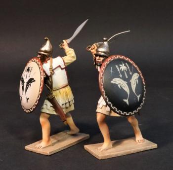 Two Marines (tan shield with two black dolphins, black shield with two white dolphins), The Carthaginians, Armies and Enemies of Ancient Rome--two figures #0