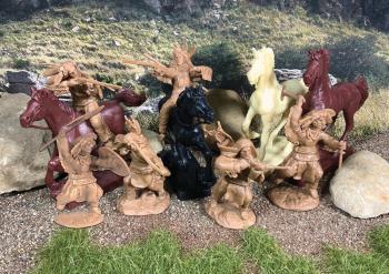Sioux (Plains) Indians--twelve plastic figures (Buckskin) in six poses and four TSSD horses #0