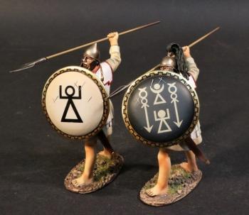 Libyan Infantry with Spears Ready to Throw Set #4A (white shield with black stick figure, black shield with multiple white stick figures), The Carthaginians, Armies and Enemies of Ancient Rome--two figures--RETIRED--LAST THREE!! #0