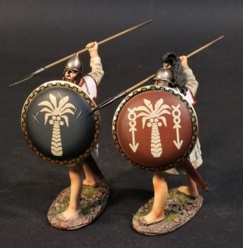 Libyan Infantry with Spears Ready to Throw Set #4B (black shield with white palm tree, red shield with white palm tree  & multiple white stick figures), The Carthaginians, Armies and Enemies of Ancient Rome--two figures--RETIRED--LAST THREE!! #0