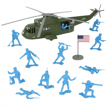 Image of TimMee Plastic Army Men Helicopter Playset (Olive Green)--26 pieces -- AWAITING RESTOCK!