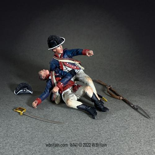 "Officer Down!" Legion of the United States Soldier Helping Wounded Officer, 1794--two figures, sword, hat, & musket #1