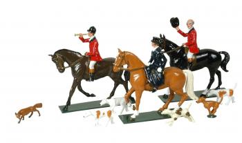 The Hunt - Huntsman, Huntmaster, follower, dogs and a Fox!--Special Order:  Takes 2 to 3 months. The Hunt - Huntsman, Huntmaster, follower, dogs and a Fox!--Special Order:  Takes 2 to 3 months. #43613