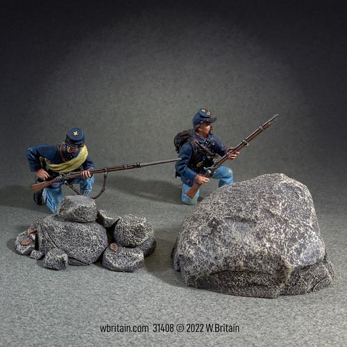 Defending the Round Tops, No. 1--two Union infantrymen and two rocks #1