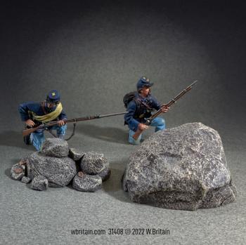 Image of Defending the Round Tops, No. 1--two Union infantrymen and two rocks