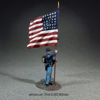Image of Union NCO Flagbearer, 44th New York Infantry with National Colors--single figure with flag
