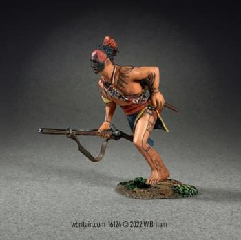 Image of Native American Warrior Running Barefoot--single figure with musket