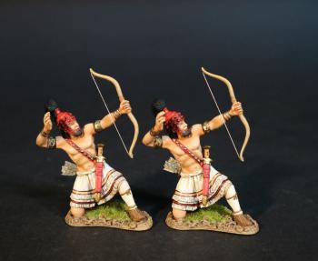 Image of Two Kneeling Firing Greek Archers (white skirt with blue trim), The Greeks, The Trojan War--two figures