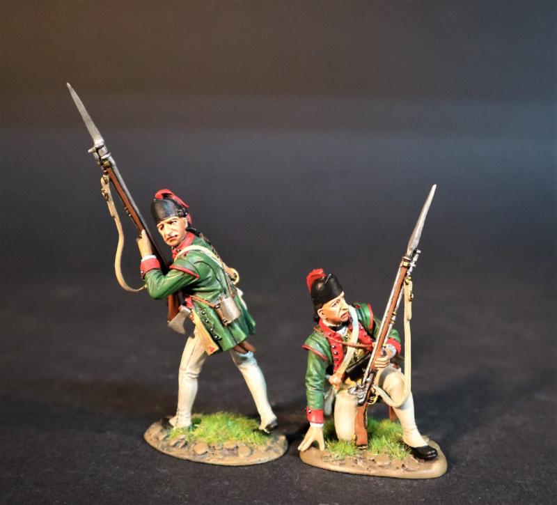 Two Infantrymen (Kneeling hand on ground, standing looking back), Sir John Johnson's King's Royal Regiment of New York, The Battle of Oriskany, August 6, 1777, Drums Along the Mohawk--two figures #1