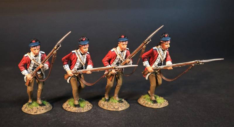 Four Line Infantry Advancing (2 pointing bayonet forward, 2 running with upright musket), 1st Battalion, 71st Regiment of Foot, The British Army, The Battle of Cowpens, January 17, 1781, The American War of Independence, 1775–1783--four figures #1